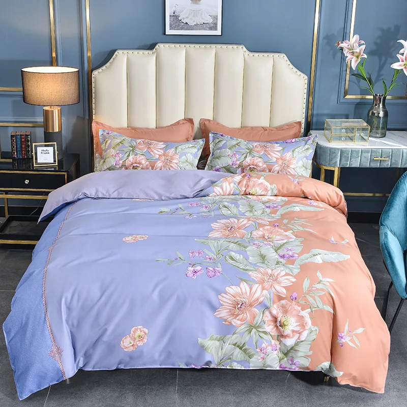

A/B комплект двустороннего постельного белья, домашний текстиль фиолетового и оранжевого цветов, простота, простыня, пододеяльник, наволочк...