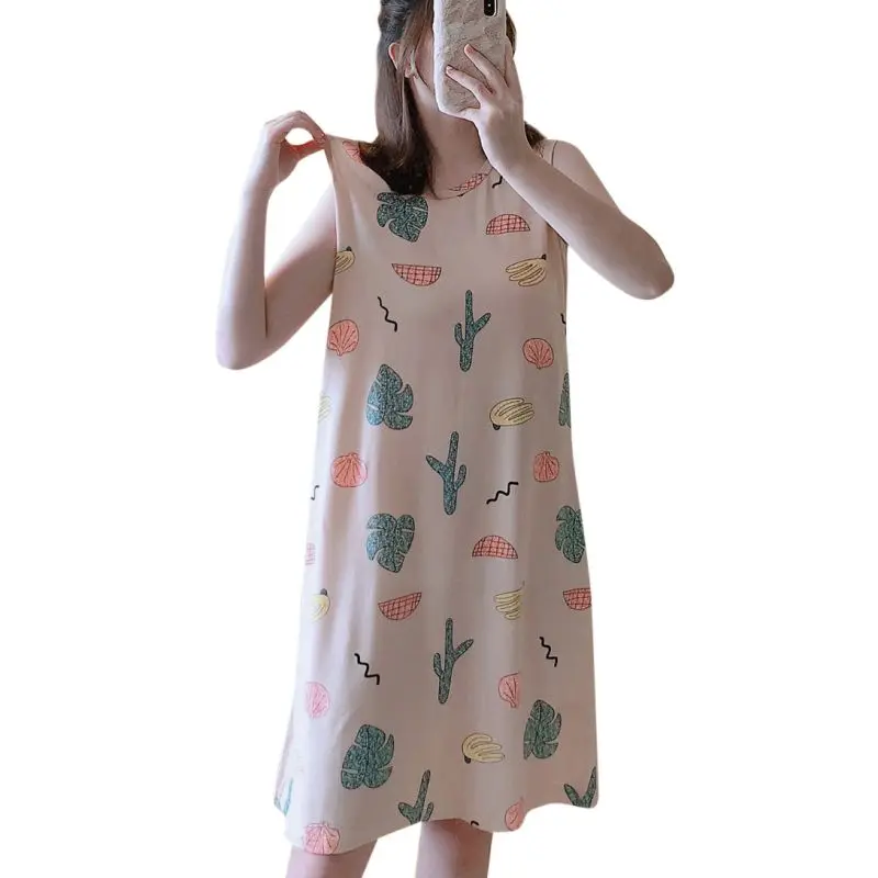 Cute Cartoon Women's Nightdress Sleep Top Women Fashion Sleeveless O-neck Nightgown Female Long Night Dress Lovely Homewear
Cute Cartoon Women's Nightdress Sleep Top Women Fashion Sleeveless O-neck Nightgown Female Long Night Dress Lovely Homewear