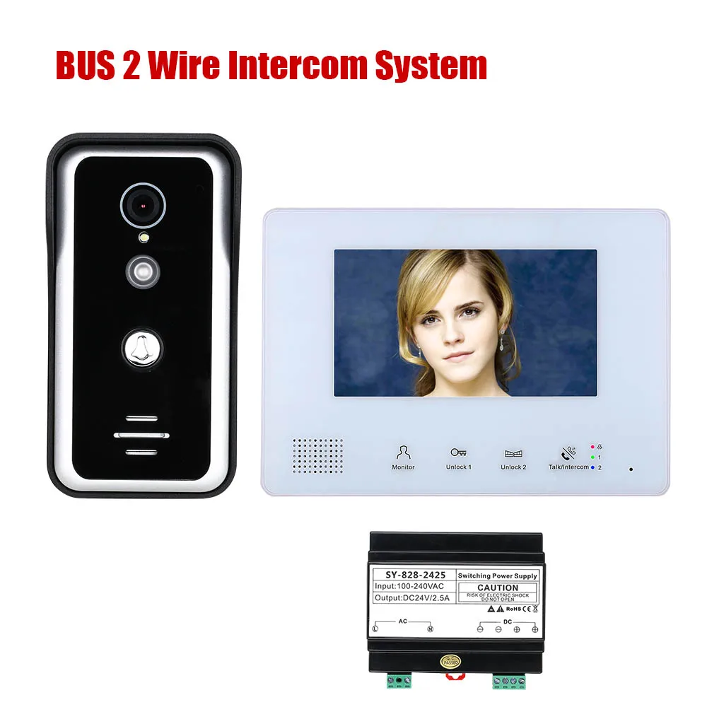 7 Inch BUS 2 Wire Video Door Phone Intercom systems for home 1-doorbell camera 1-monitor Night Vision
7 Inch BUS 2 Wire Video Door Phone Intercom systems for home 1-doorbell camera 1-monitor Night Vision