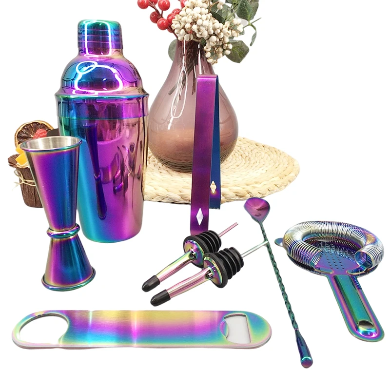 Бостонский коктейльный шейкер Cocktail набор из 8 штук нержавеющая сталь Rainbow для