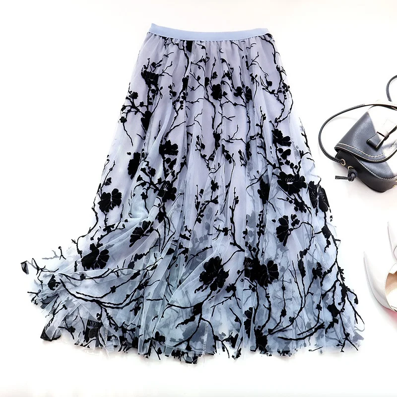 Vintage Flower mesh skirt Womens high waist a-line pleated umbrella skirt spring autumn new Elegant retro midi long skirt female
Vintage Flower mesh skirt Womens high waist a-line pleated umbrella skirt spring autumn new Elegant retro midi long skirt female