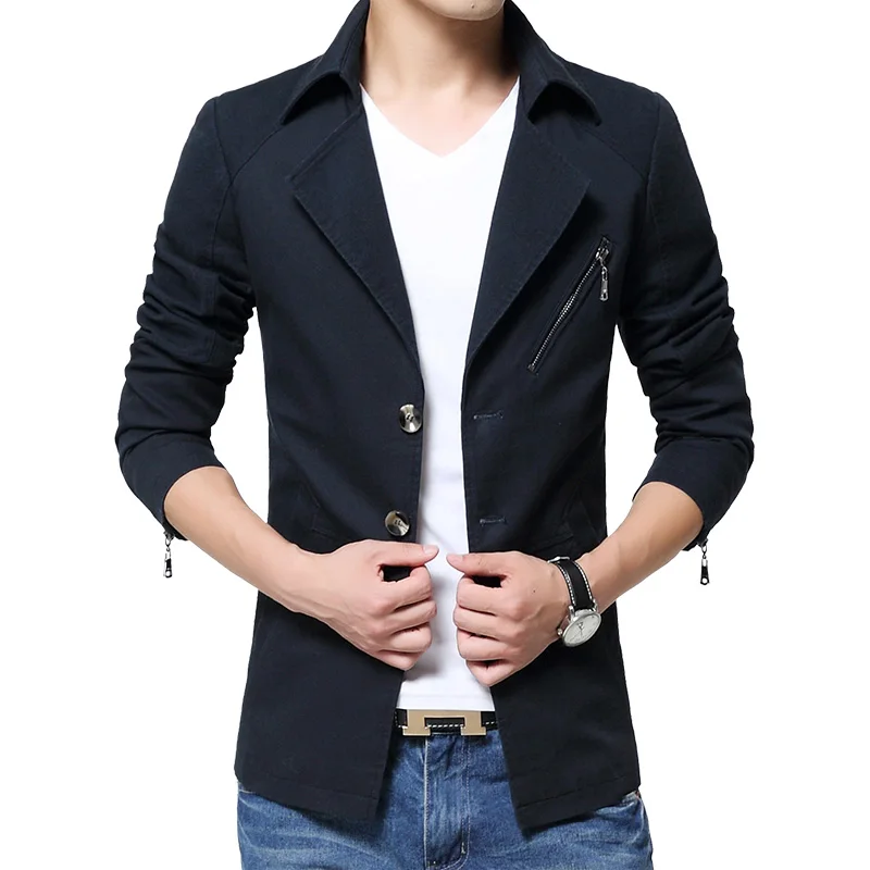 Men 2021 Spring New Business Casual Trench Coat Jacket Brand Fashion Long Sleeve 100% Cotton Solid Washed | Мужская одежда
