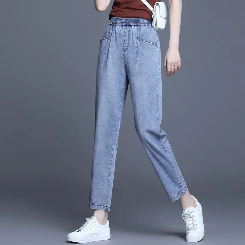 Casual Woman's Denim Pencil Pants Elastic High Waist Ladies Jeans Trousers Ankle Length Pants with Pockets for Female
Casual Woman's Denim Pencil Pants Elastic High Waist Ladies Jeans Trousers Ankle Length Pants with Pockets for Female