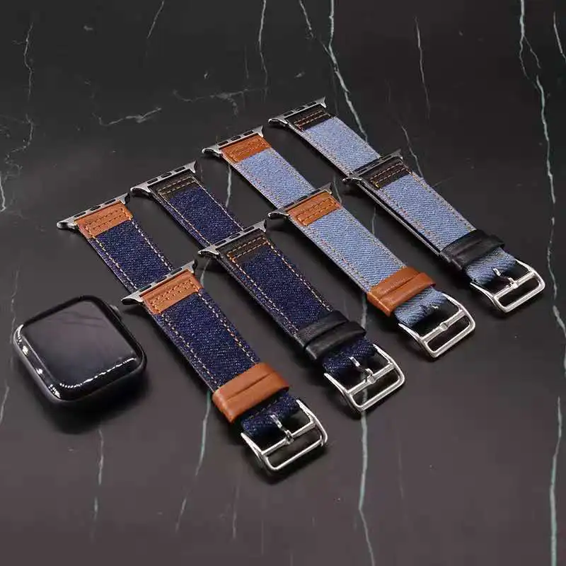 Кожаный ремешок для Apple Watch band 6, 44 мм, 42 мм, 40 мм, 38 мм, умный ремешок для часов, джинсовый холщовый браслет, ремешок для iWatch Series SE 5, 4, 3, 2 
Кожаный ремешок для Apple Watch band 6, 44 мм, 42 мм, 40 мм, 38 мм, умный ремешок для часов, джинсовый холщовый браслет, ремешок для iWatch Series SE 5, 4, 3, 2
