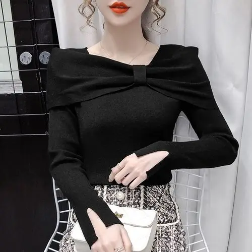 Women 2021 Autumn Winter Elegant Bow Square Collar Tops Female New Slim Sweater Tops Ladies Fashion Knitted Bottoming Tops Q392
Women 2021 Autumn Winter Elegant Bow Square Collar Tops Female New Slim Sweater Tops Ladies Fashion Knitted Bottoming Tops Q392
