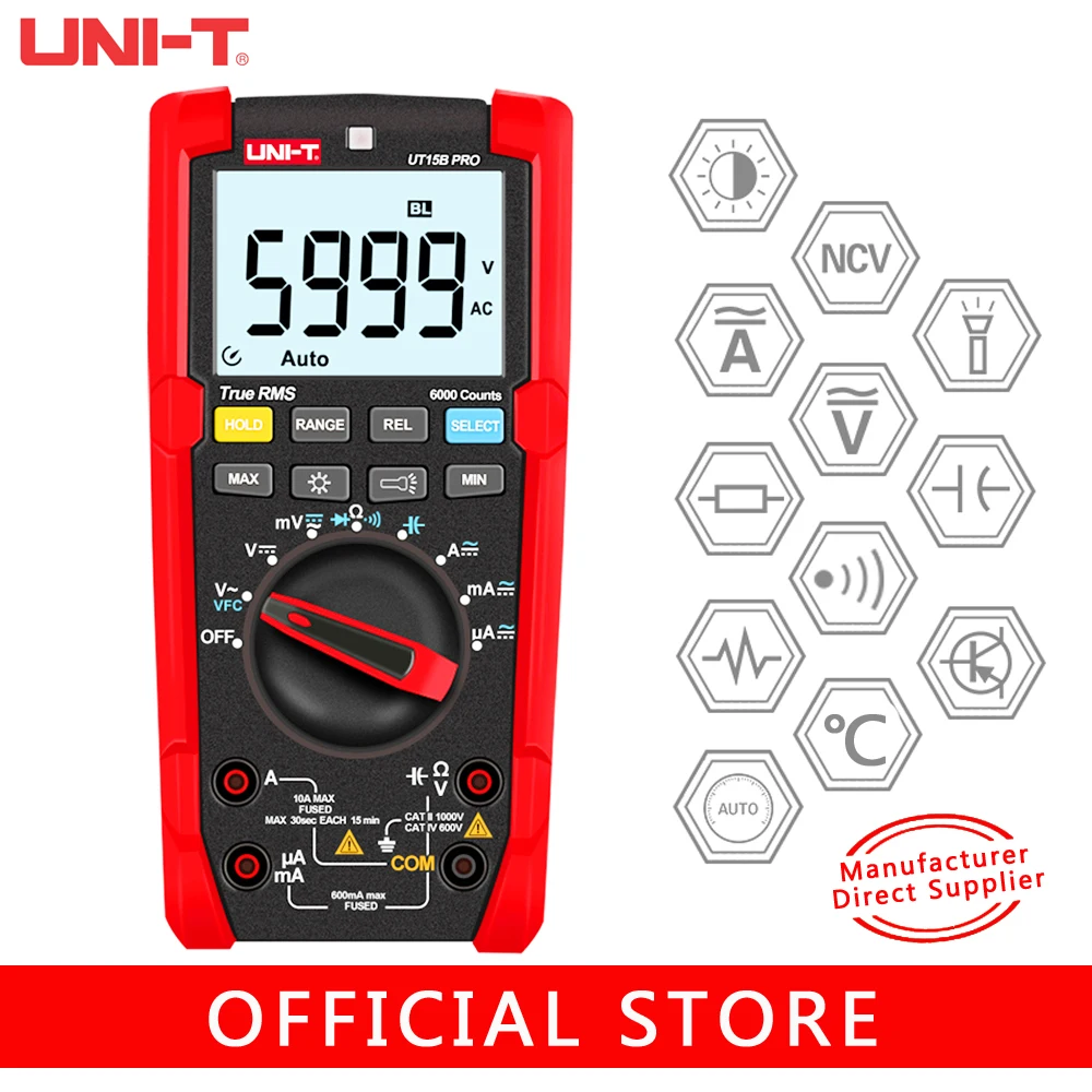 UNI-T Цифровой мультиметр UT15B Pro UT17B UT18BProMultimeter True RMS 6000 отсчетов 1000 В AC / DC тестер напряжения и тока VFC
UNI-T Цифровой мультиметр UT15B Pro UT17B UT18BProMultimeter True RMS 6000 отсчетов 1000 В AC / DC тестер напряжения и тока VFC