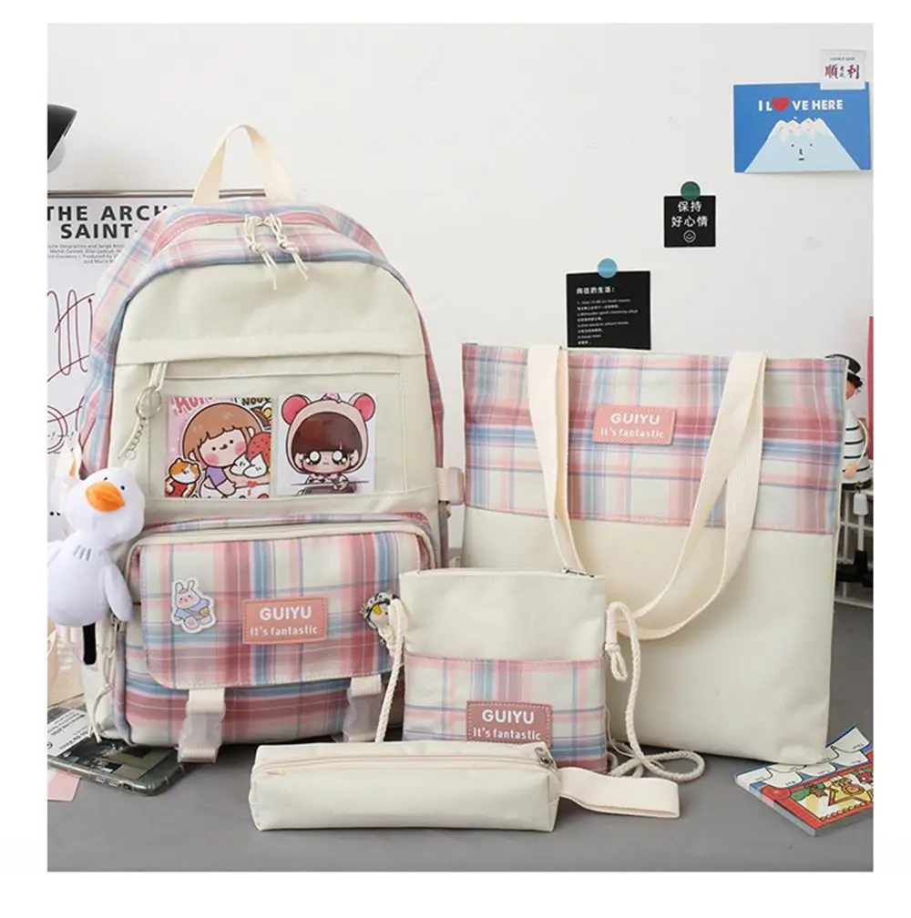 4Pcs/Set Canvas Lovely Plaid Backpacks Women for Teenage Girls Bookbags Middle School College Students Travel High Quality Bag
4Pcs/Set Canvas Lovely Plaid Backpacks Women for Teenage Girls Bookbags Middle School College Students Travel High Quality Bag