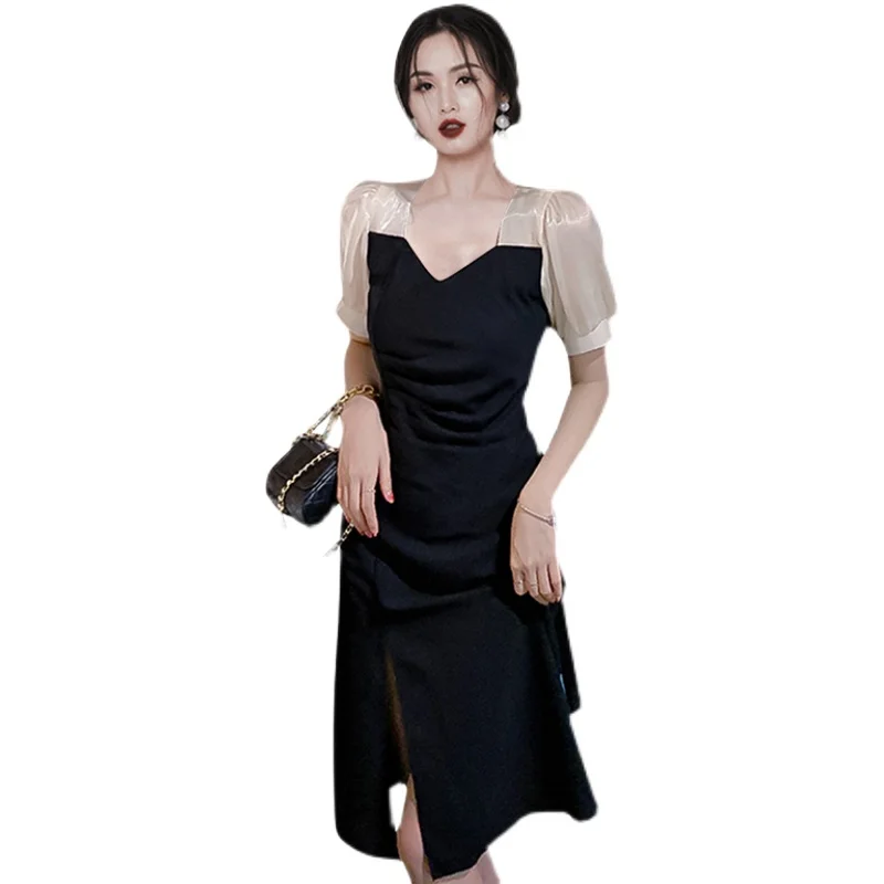 Summer Sexy Puff Shoulder Women Dress Patchwork Satin Dresses Ladies Slim Waist Fashion Clothing Lady
Summer Sexy Puff Shoulder Women Dress Patchwork Satin Dresses Ladies Slim Waist Fashion Clothing Lady
