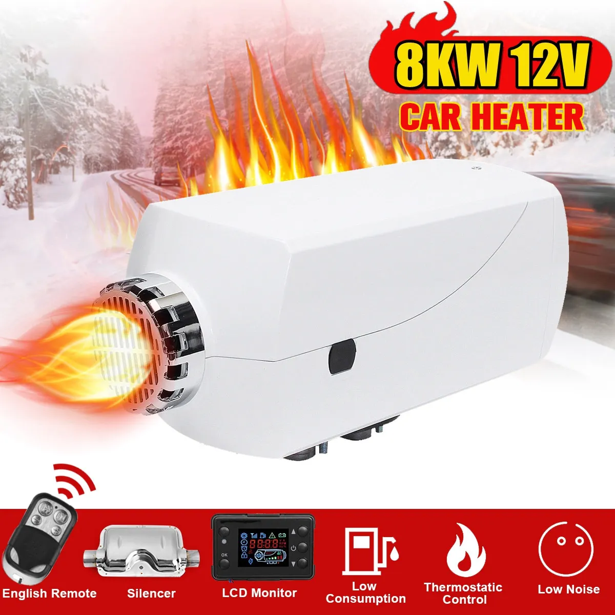 Diesel Car Heater 12V Aluminum Shell 5KW Air Parking Heater LCD Switch Remote for Car Yacht Boat Similar Websato Eberspacher
Diesel Car Heater 12V Aluminum Shell 5KW Air Parking Heater LCD Switch Remote for Car Yacht Boat Similar Websato Eberspacher