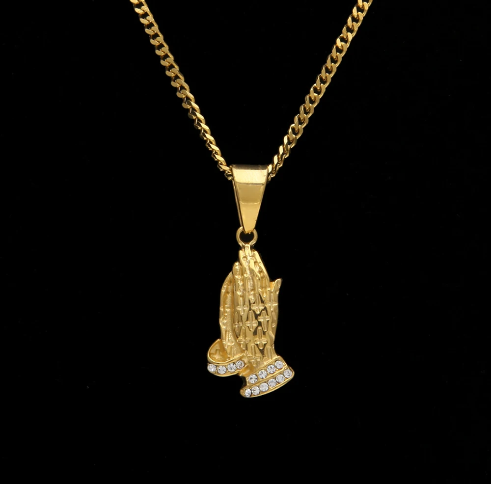 Hip Hop Iced Out Crystal Praying Hands With Cross Religious Necklace For Men Stainless Steel Prayer Charm Pendant Necklace
Hip Hop Iced Out Crystal Praying Hands With Cross Religious Necklace For Men Stainless Steel Prayer Charm Pendant Necklace