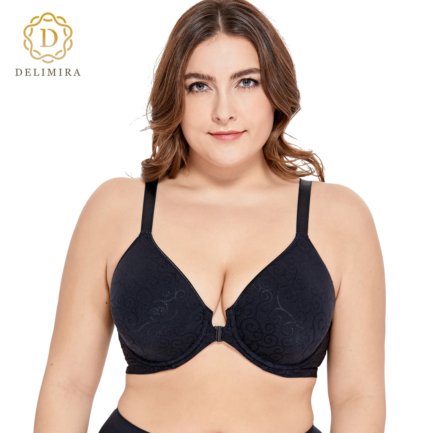 DELIMIRA Women's Full Coverage Plus Size Bra Front Closure Underwire Lightly Padded Jacquard Shaping Black Beige B C D DD
DELIMIRA Women's Full Coverage Plus Size Bra Front Closure Underwire Lightly Padded Jacquard Shaping Black Beige B C D DD