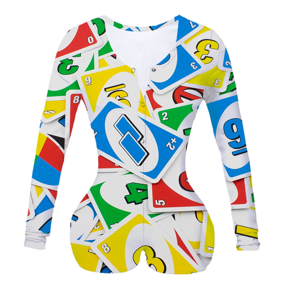 Women Custom Made Uno Sublimation Print Summer Long Sleeves Onesie 
Women Custom Made Uno Sublimation Print Summer Long Sleeves Onesie