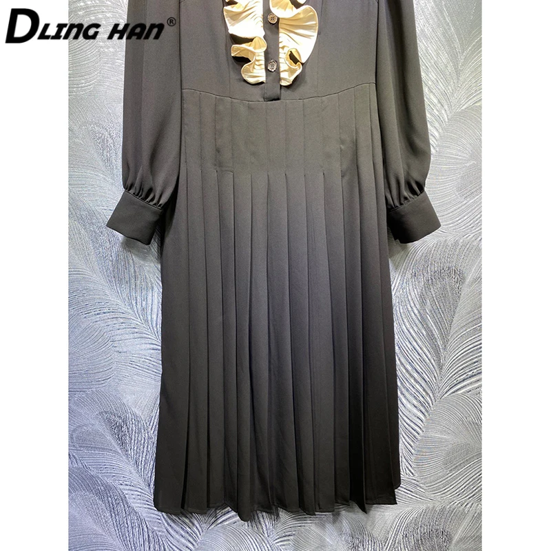 DLINGHAN Fashion Designer Summer Dress Women's Ruffles Stand Collar Long Sleeve Office Lady Pleated Dresses
DLINGHAN Fashion Designer Summer Dress Women's Ruffles Stand Collar Long Sleeve Office Lady Pleated Dresses