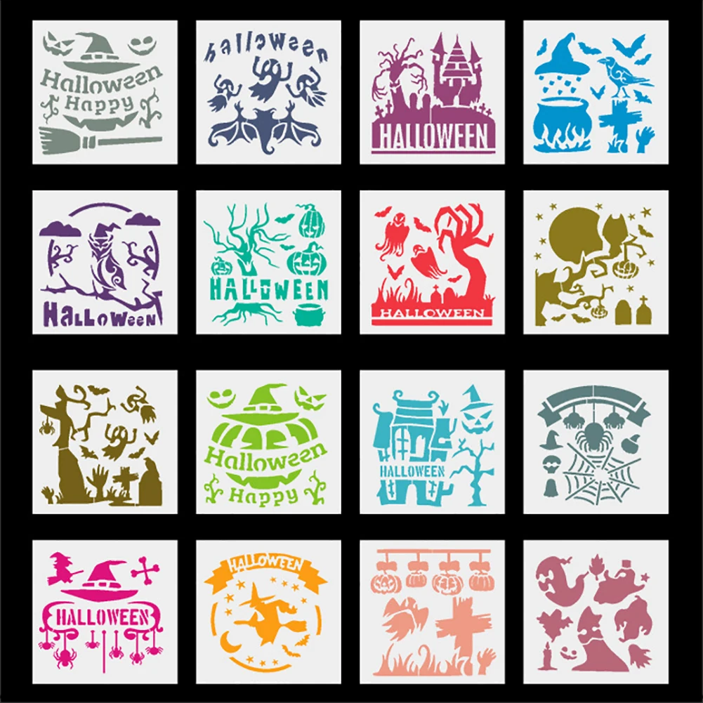 16 Pcs/Pack DIY Halloween Stencil Ghost Spider Witch Drawing Template Painting Scrapbooking Card Embossing Album Coloring Craft
16 Pcs/Pack DIY Halloween Stencil Ghost Spider Witch Drawing Template Painting Scrapbooking Card Embossing Album Coloring Craft