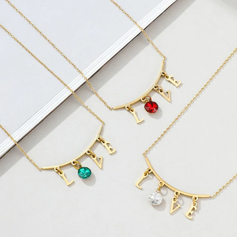 Cross Border New LOVE Color Diamond Stainless Steel Pendant Necklace Women's Net Red Wind Niche Design Titanium Steel Chain
Cross Border New LOVE Color Diamond Stainless Steel Pendant Necklace Women's Net Red Wind Niche Design Titanium Steel Chain