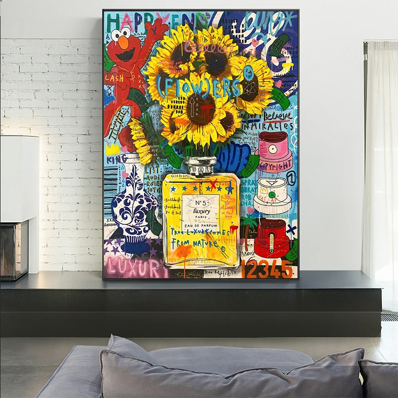 Sreet Art Sunflower Canvas Painting Graffiti Luxury Perfume Bottle Posters Prints For Living Room Wall Art Modern Home Decor
Sreet Art Sunflower Canvas Painting Graffiti Luxury Perfume Bottle Posters Prints For Living Room Wall Art Modern Home Decor