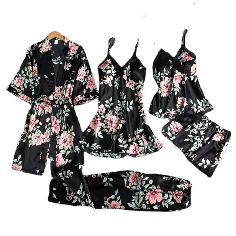 New Women's Pajamas Sexy Pijamas Five-piece Spring Summer Floral Home Service with Chest Pad Night Gown Thin Sleepwear Homewear 
New Women's Pajamas Sexy Pijamas Five-piece Spring Summer Floral Home Service with Chest Pad Night Gown Thin Sleepwear Homewear