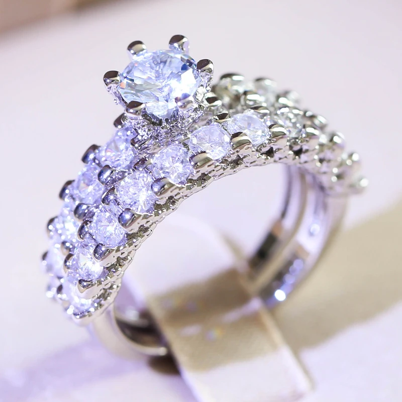 2pcs/set Silver Plated White CZ Stone Ring For Women Girls Wedding Party Engagement Couple Rings Delicate Jewelry Gift
2pcs/set Silver Plated White CZ Stone Ring For Women Girls Wedding Party Engagement Couple Rings Delicate Jewelry Gift