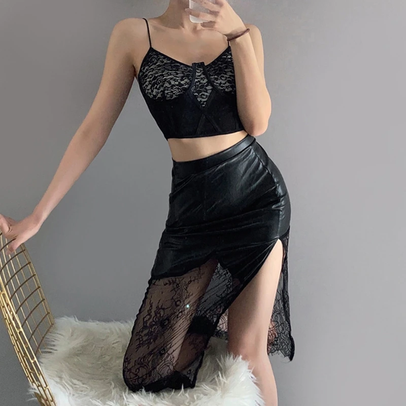 Women High Waist Faux Leather Slim Midi Long Skirt Sexy See-Through Irregular Eyelash Lace Patchwork Split Clubwear K4UB
Women High Waist Faux Leather Slim Midi Long Skirt Sexy See-Through Irregular Eyelash Lace Patchwork Split Clubwear K4UB