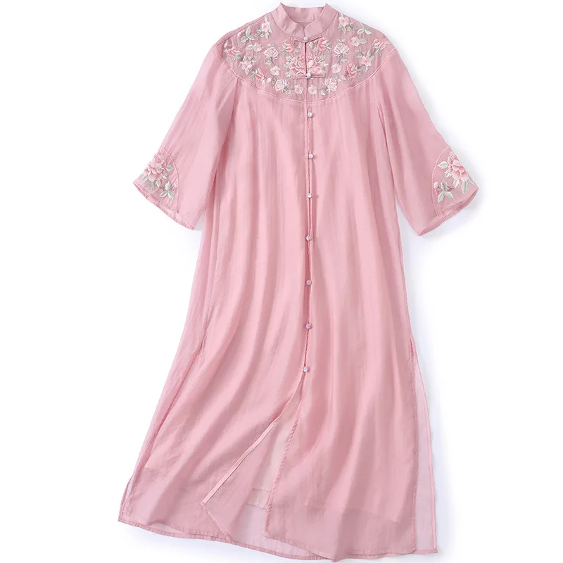 2021 new Chinese style women's Tencel cotton embroidered loose medium length dress two piece set
2021 new Chinese style women's Tencel cotton embroidered loose medium length dress two piece set