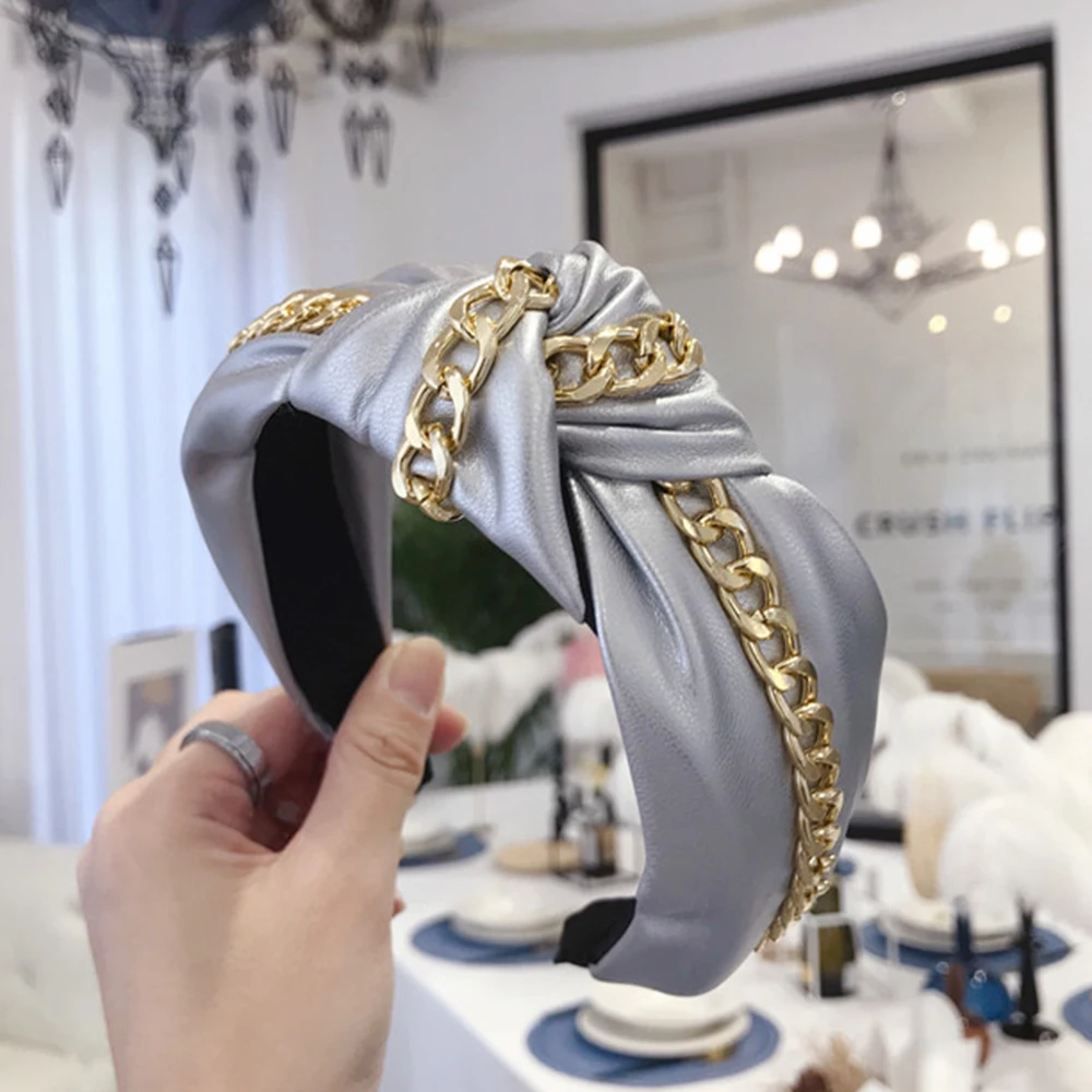 Punk chain solid color simple personality leather headband cool twist knot female hair band wild fashion headdress accessories
Punk chain solid color simple personality leather headband cool twist knot female hair band wild fashion headdress accessories