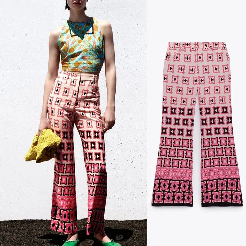 Za 2021 Woman Geometric Print Flared Pant Summer Vintage High Waist Front Pockets Trousers Loose Streetwear Bell Bottom Pants
Za 2021 Woman Geometric Print Flared Pant Summer Vintage High Waist Front Pockets Trousers Loose Streetwear Bell Bottom Pants