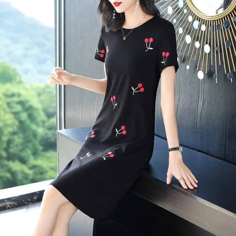 Cherry Embroidery Dress Women Summer 2021 Fashion Short Sleeve Black Korean Casual Dresses Female Elegant A-Line Vestidos
Cherry Embroidery Dress Women Summer 2021 Fashion Short Sleeve Black Korean Casual Dresses Female Elegant A-Line Vestidos