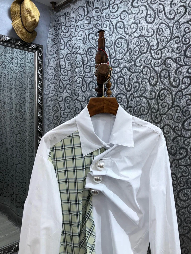 Designer Spring Autumn Blouses Women Chic Pearl Buttons Plaids Pattern Spliced Loose Streetwear Blouse And Shirt Women SL272
Designer Spring Autumn Blouses Women Chic Pearl Buttons Plaids Pattern Spliced Loose Streetwear Blouse And Shirt Women SL272