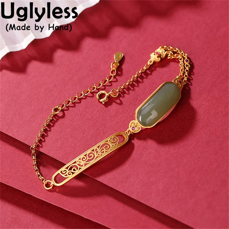 Uglyless Ethnic Hollow Square Bracelets for Women Natural Gemstones Hotan Jade Square Bracelets 925 Silver Chains Jewelry Gold
Uglyless Ethnic Hollow Square Bracelets for Women Natural Gemstones Hotan Jade Square Bracelets 925 Silver Chains Jewelry Gold