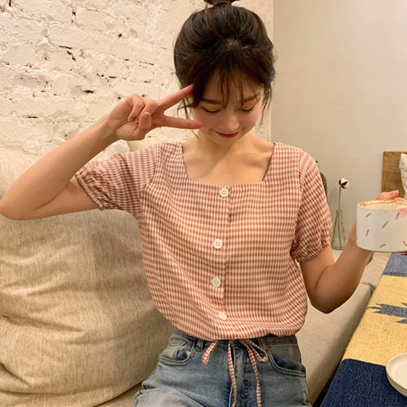 2020 Korean style Women Blouse O-Neck plaid pink Vintage Blusa 2020 Spring Summer Solid Slim Fashion Tops Lady
2020 Korean style Women Blouse O-Neck plaid pink Vintage Blusa 2020 Spring Summer Solid Slim Fashion Tops Lady