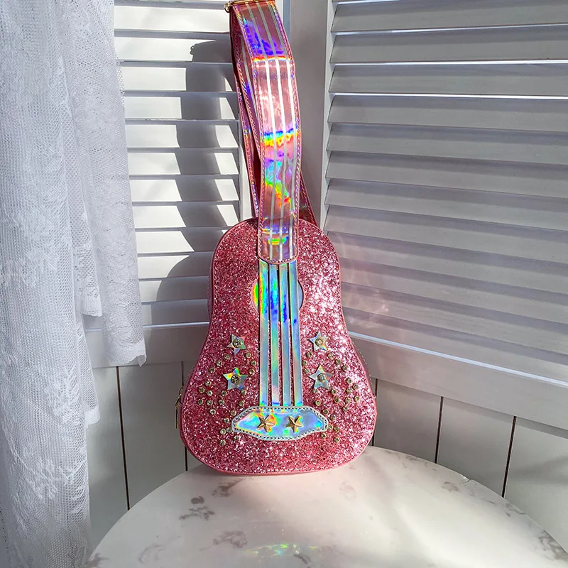 2020 Summer New Style Small Fresh Personality Laser Sequin Diamond Dream Violin Guitar Shape Small Shoulder Bag Female handbag
2020 Summer New Style Small Fresh Personality Laser Sequin Diamond Dream Violin Guitar Shape Small Shoulder Bag Female handbag