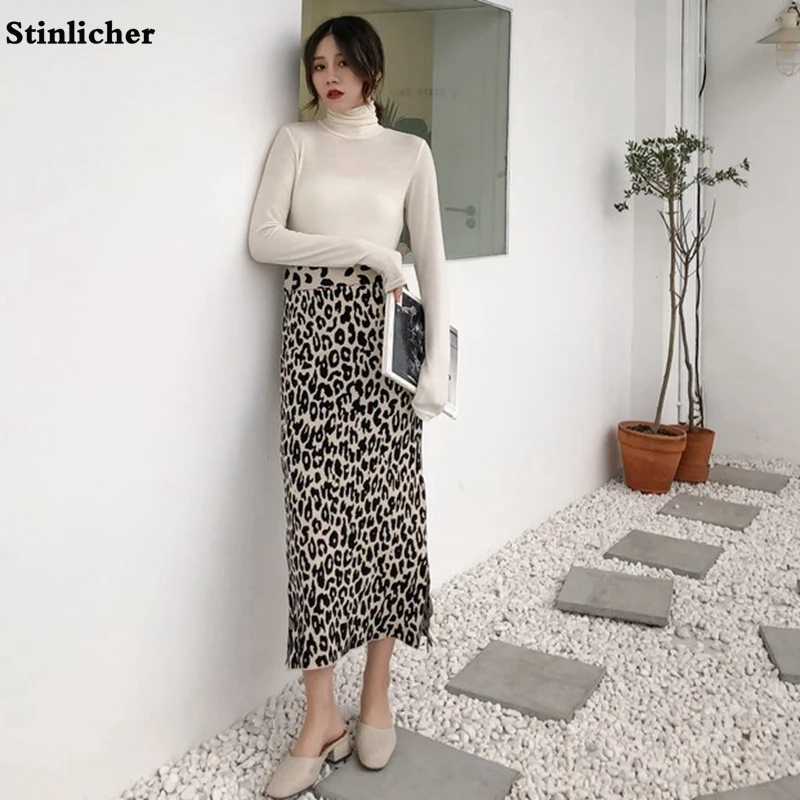 Autumn Winter Leopard Knitted Skirt Women High Waist Split Elastic Wool Bodycon Pencil Skirt Female Elegant Midi Long Skirt
Autumn Winter Leopard Knitted Skirt Women High Waist Split Elastic Wool Bodycon Pencil Skirt Female Elegant Midi Long Skirt