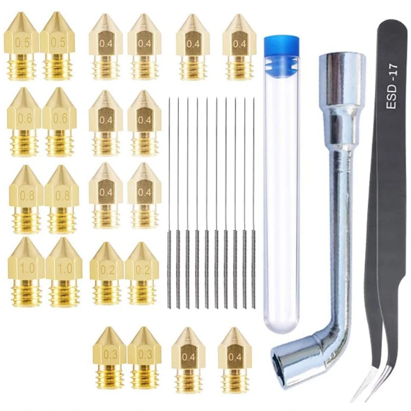 22 Pcs 3D Printer Nozzle and Cleaning Kit, Tweezers, Wrench for Nozzle, 3D Printer Accessory Kit
22 Pcs 3D Printer Nozzle and Cleaning Kit, Tweezers, Wrench for Nozzle, 3D Printer Accessory Kit