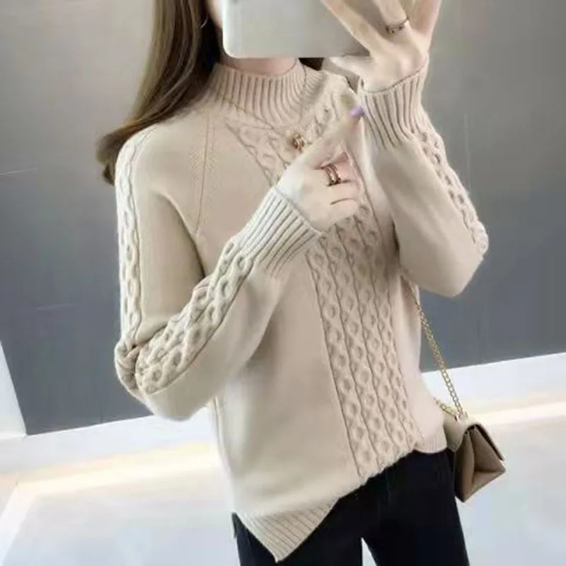 Fashion Twist Half High Neck Pullover Sweater For Fall/winter 2021 New Thick Loose Sweater Women's Solid Color Bottoming Shirt
Fashion Twist Half High Neck Pullover Sweater For Fall/winter 2021 New Thick Loose Sweater Women's Solid Color Bottoming Shirt