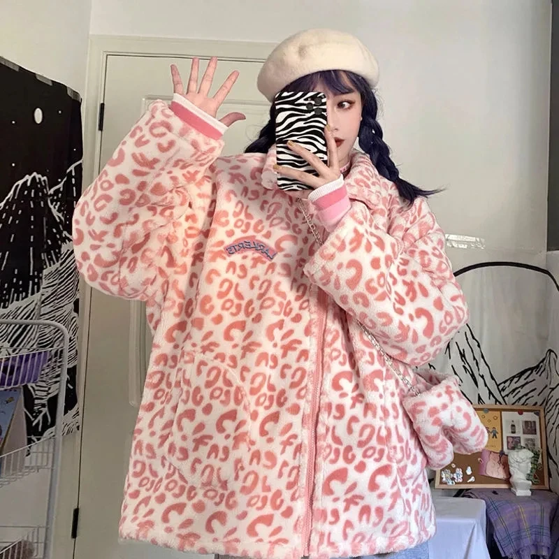 High street pink warmth little cow girl heart jacket female loose mid-length coat cotton leopard lamb velvet thickened jacket
High street pink warmth little cow girl heart jacket female loose mid-length coat cotton leopard lamb velvet thickened jacket