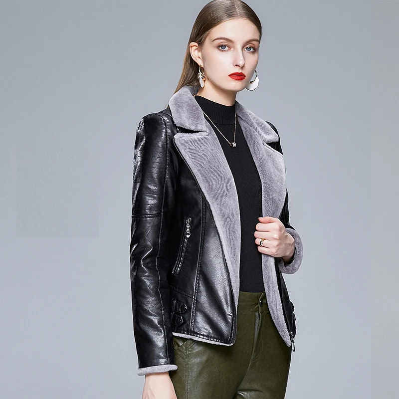 Winter Short Coats Women Faux Pu Leather Fur Coat Female Fur Lining Leather Jacket Aviator Jacket Casaco Feminino Plus Size 4XL 
Winter Short Coats Women Faux Pu Leather Fur Coat Female Fur Lining Leather Jacket Aviator Jacket Casaco Feminino Plus Size 4XL