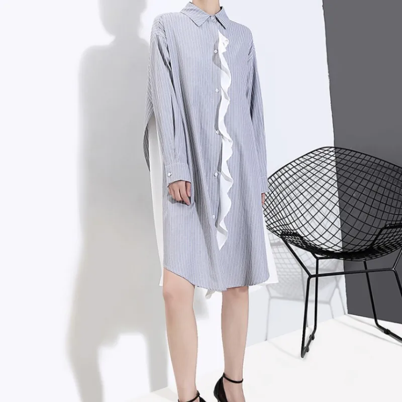 2021 Spring Women Fashion Loose Fit Fake Two Piece Shirt Dress Lace Ruffles Striped Casual Streetwear Dresses Office Ladies Top
2021 Spring Women Fashion Loose Fit Fake Two Piece Shirt Dress Lace Ruffles Striped Casual Streetwear Dresses Office Ladies Top