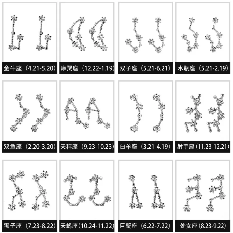 12 Constellation Earrings Silver Color Zircon Crystal Stud Earrings For Women Earing Jewelry Earings Earring Kolczyki Pendientes
12 Constellation Earrings Silver Color Zircon Crystal Stud Earrings For Women Earing Jewelry Earings Earring Kolczyki Pendientes