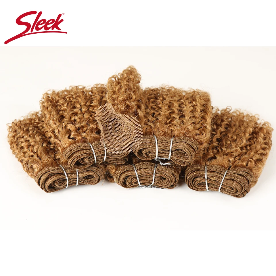 Sleek Double Drawn Blonde Color #27 30# Red 99J Short Indian Kinky Curly Bundles With Clocure Cheap 5 Hair Weave | Шиньоны и парики