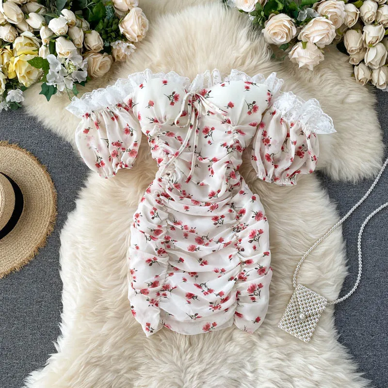 Slash Neck Floral Women Dresses Summer New Sexy Lantern Sleeved Drawstring Slim Mini Pleated Lady Party Clothing
Slash Neck Floral Women Dresses Summer New Sexy Lantern Sleeved Drawstring Slim Mini Pleated Lady Party Clothing