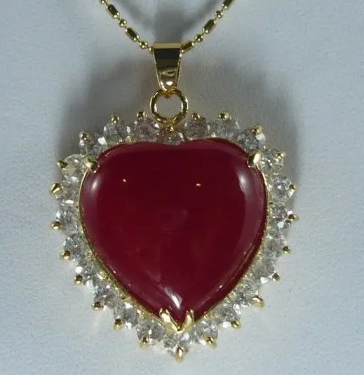 2 kinds! nobleste red jade inlaid crystal heart-shaped pendant necklace