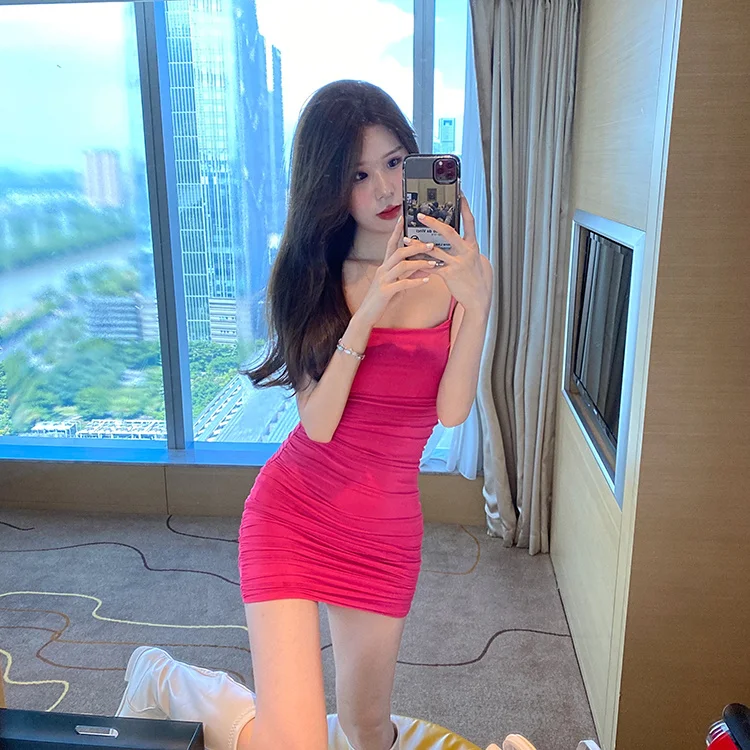 Rose Pink Flat Strap Dress Women's Pure Desire Style Tight Sheath Short Dress Summer Suit Underdress
Rose Pink Flat Strap Dress Women's Pure Desire Style Tight Sheath Short Dress Summer Suit Underdress