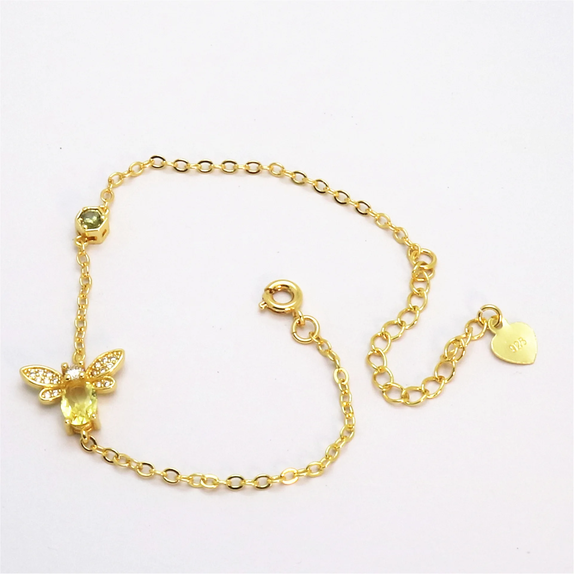 Elegance Yellow Cubic Zirconia Bee Charm Bracelets for Women Gold Chain Crystal Bracelet Adjustable Animal Femme Jewelry | Украшения и