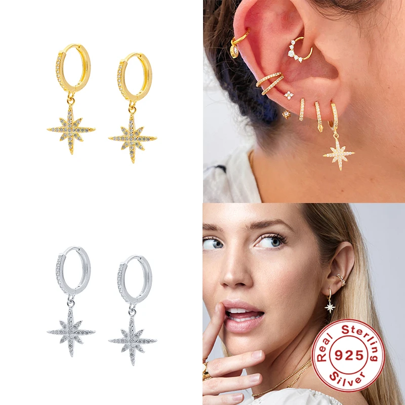 AIDE 925 Sterling Silver Hoop Earrings for Women Minimalist INS Anise Star Small Sun Zircon Earrings Fashion Jewelry kolczyki
AIDE 925 Sterling Silver Hoop Earrings for Women Minimalist INS Anise Star Small Sun Zircon Earrings Fashion Jewelry kolczyki