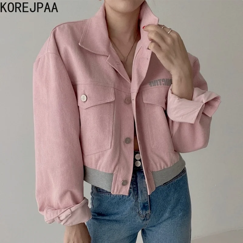 Korejpaa Vintage Turn-down Collar Jacket Women Korea Ins Fashion Female Casual Double Pocket Chic Short Coat Single Breasted
Korejpaa Vintage Turn-down Collar Jacket Women Korea Ins Fashion Female Casual Double Pocket Chic Short Coat Single Breasted