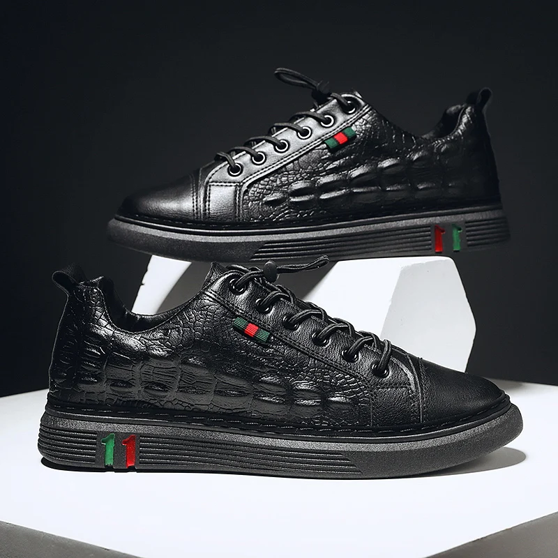 Men Shoes Solid Color Breathable Crocodile Pattern Soft Leather Sneaker Lace-Up Trend Fashion Casual Shoes Sport Running Shoes 
Men Shoes Solid Color Breathable Crocodile Pattern Soft Leather Sneaker Lace-Up Trend Fashion Casual Shoes Sport Running Shoes