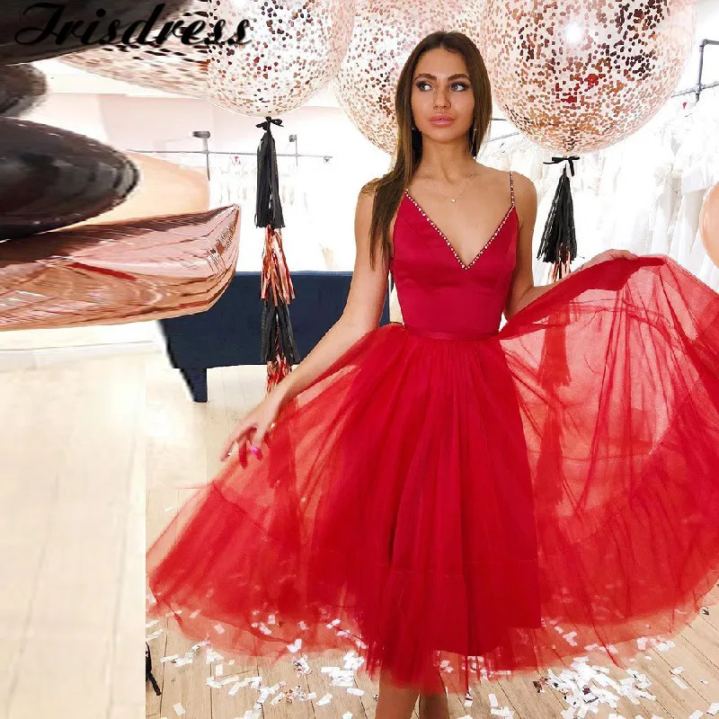 Red Tulle V-neck Prom Dresses Short 2020 Sexy Spaghetti Straps Cocktail Dress For Women Keen Length vestidos de fiesta de noche
Red Tulle V-neck Prom Dresses Short 2020 Sexy Spaghetti Straps Cocktail Dress For Women Keen Length vestidos de fiesta de noche