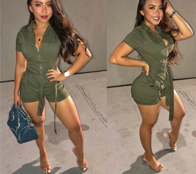 Women's new summer sexy slim-fit jumpsuit green short-sleeved zipper tie overalls street style 2020 fashion casual
Women's new summer sexy slim-fit jumpsuit green short-sleeved zipper tie overalls street style 2020 fashion casual