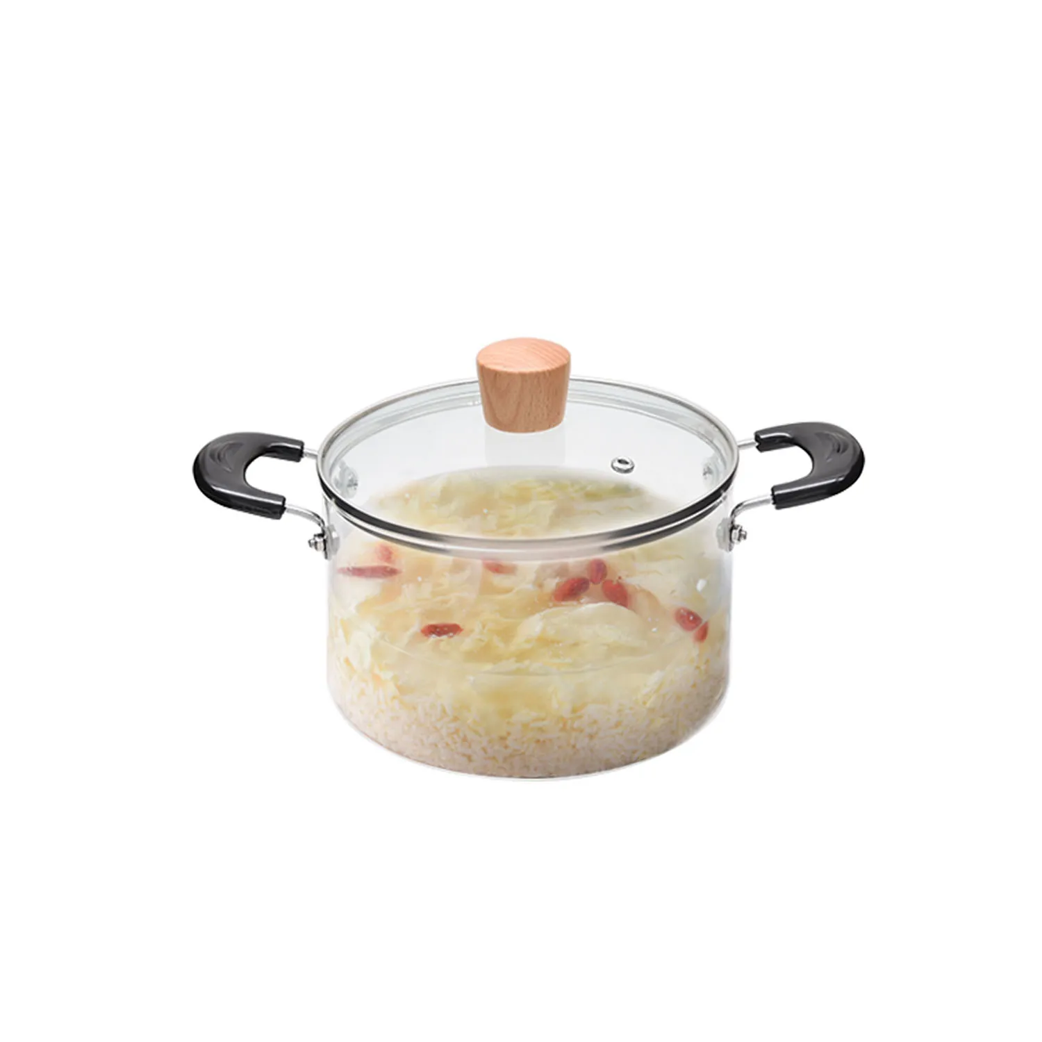 Heat resistant transparent double ear glass pot handle large capacity induction glass pot set with cover
Heat resistant transparent double ear glass pot handle large capacity induction glass pot set with cover