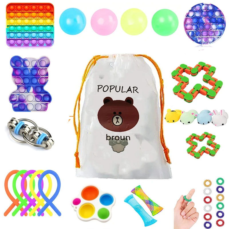 28pcs Fidget Toy Pack Wacky Tracks Flippy Chain Squishy Mochi Animal Anti Anxiety for Children ADHD Sensory Push Bubble Toy 
28pcs Fidget Toy Pack Wacky Tracks Flippy Chain Squishy Mochi Animal Anti Anxiety for Children ADHD Sensory Push Bubble Toy